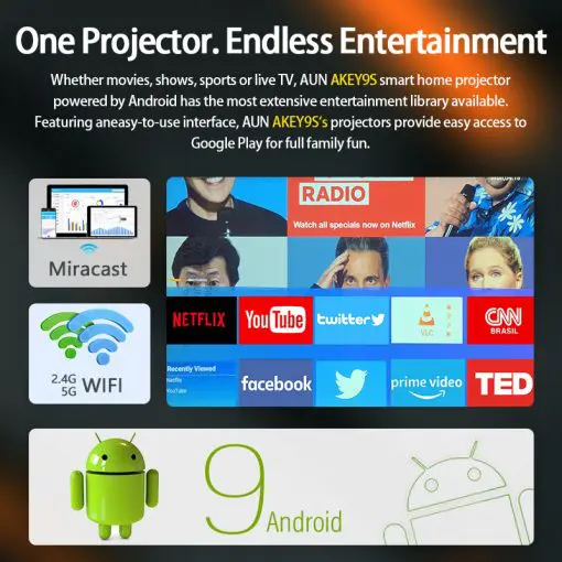 AUN AKEY9S Android Projector Auto Focus Full HD 4K Support - Image 4