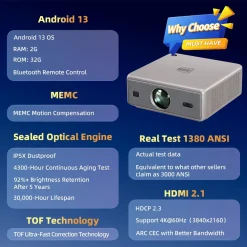 Alternative view of AUN U002 Pro Projector 4K Support 1080P FHD TOF Focus Home Theater