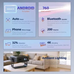 Alternative view of AUN A005 Short Throw Android Projector LED 4K Decoding 1080p Portable Projector