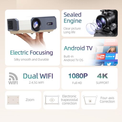 AUN A004 Pro Full HD Home Cinema Android Projector - Image 2